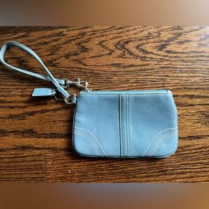 Coach light blue leather wristlet